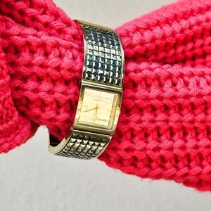 DKNY Rhinestone Cuff Bryant Park Gold Tone Square Face Watch